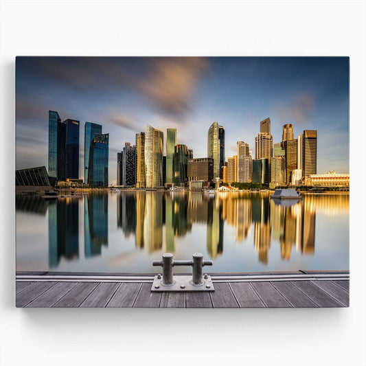 Singapore Sunrise Skyline Golden Marina Reflection Wall Art by Luxuriance Designs. Made in USA.