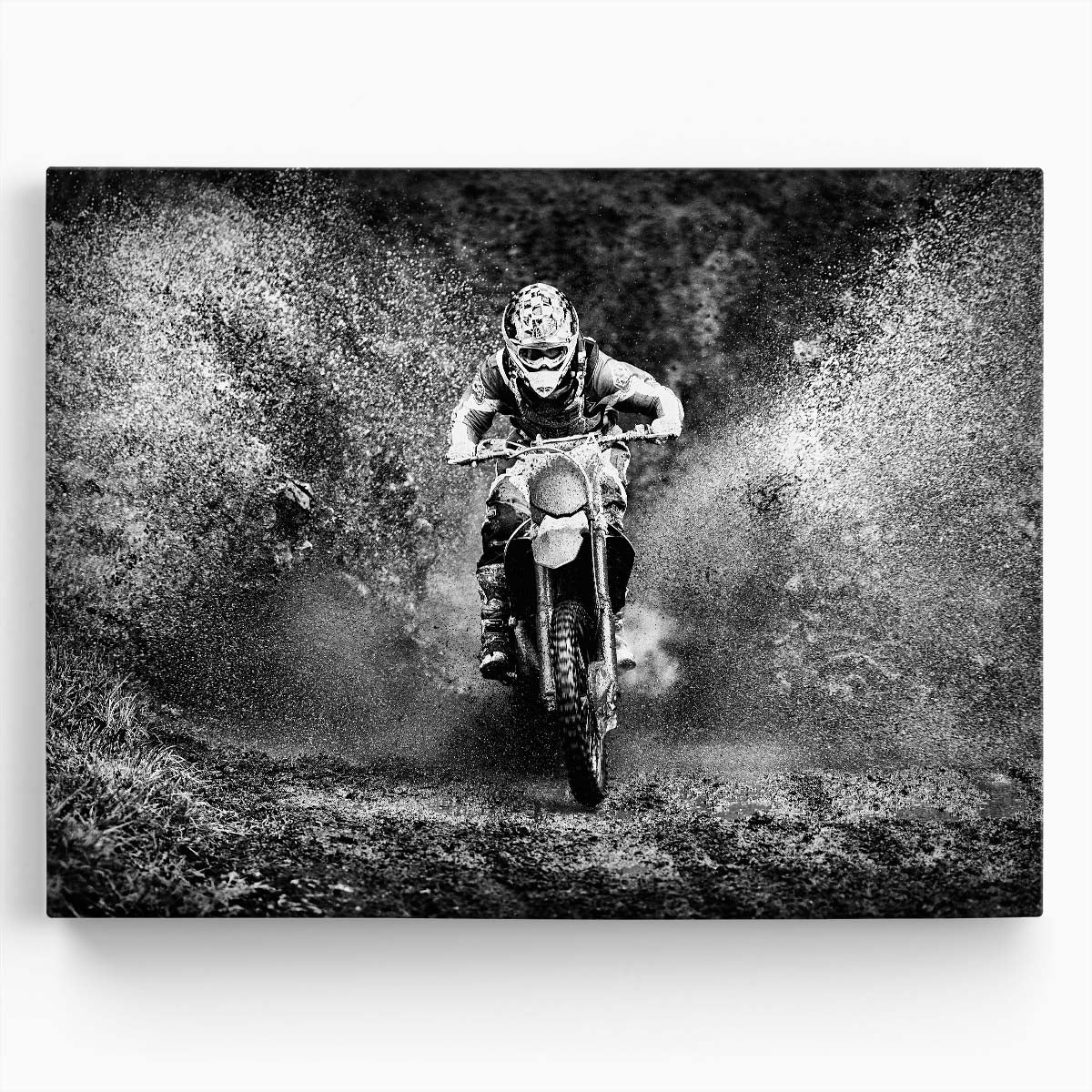 Extreme Motocross Racing Dramatic Monochrome Photography Wall Art by Luxuriance Designs. Made in USA.