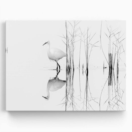 Minimalist White Bird Reflection Monochrome Wall Art by Luxuriance Designs. Made in USA.