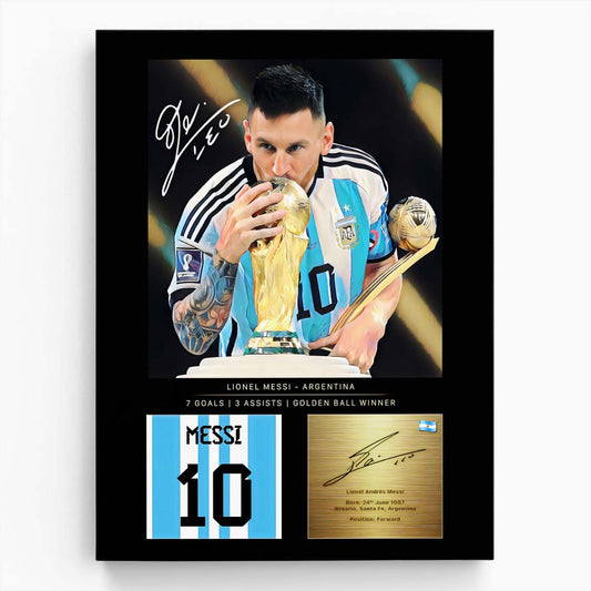 Leo Messi World Cup Victory Statistic Signature Wall Art by Luxuriance Designs. Made in USA.