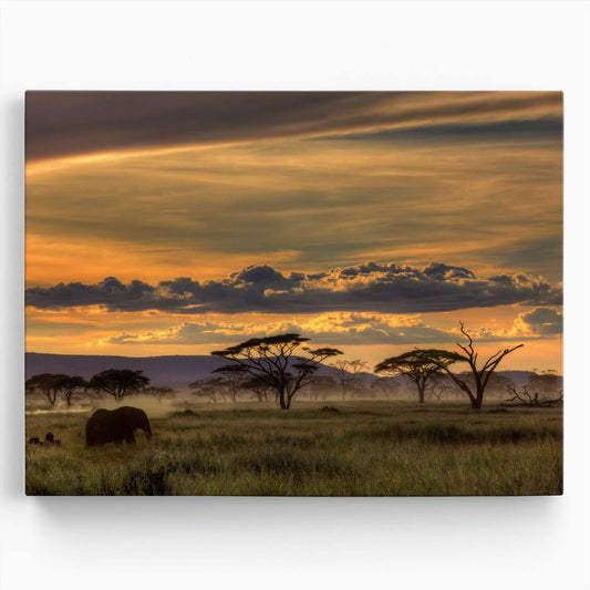 Serengeti Sunset Elephant Safari Wildlife Photography Wall Art by Luxuriance Designs. Made in USA.