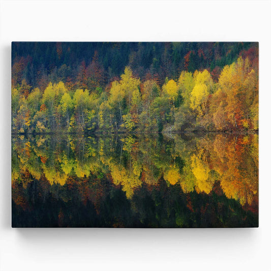 Serene Autumn Lake Reflection Panoramic Wall Art by Luxuriance Designs. Made in USA.