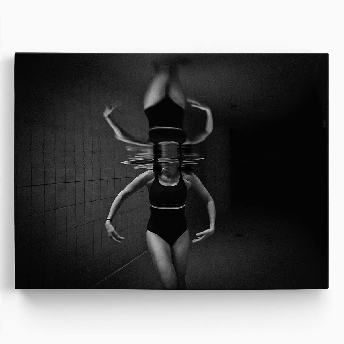Monochrome Underwater Ballerina Portrait - Black & White Photography Wall Art by Luxuriance Designs. Made in USA.