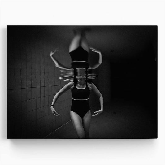 Monochrome Underwater Ballerina Portrait - Black & White Photography Wall Art by Luxuriance Designs. Made in USA.