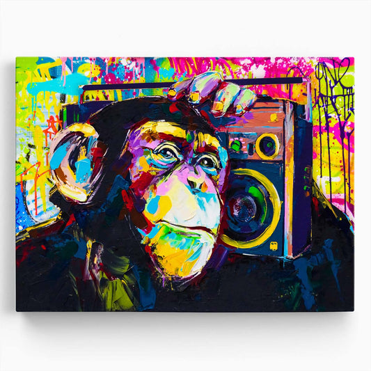 Banksy DJ Monkey Listening to Music Graffiti Wall Art by Luxuriance Designs. Made in USA.