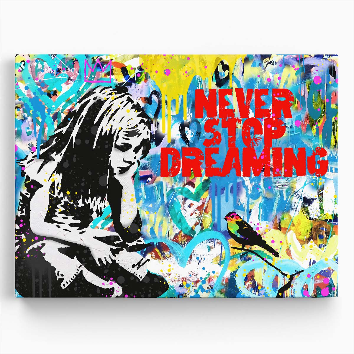 Banksy Never Stop Dreaming Graffiti Wall Art by Luxuriance Designs. Made in USA.
