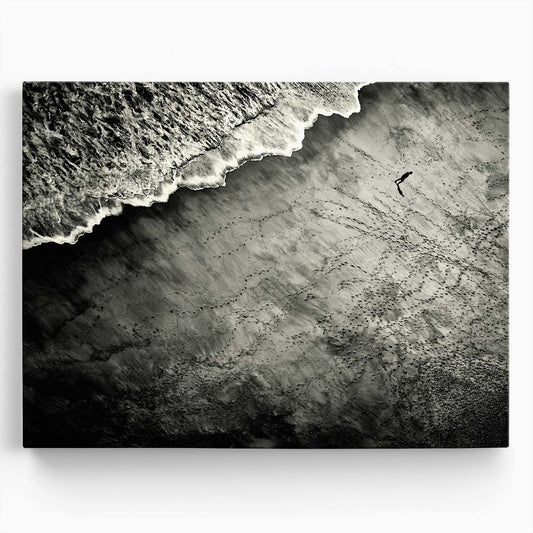 Solitary Figure on Monochrome Beachscape Wall Art by Luxuriance Designs. Made in USA.