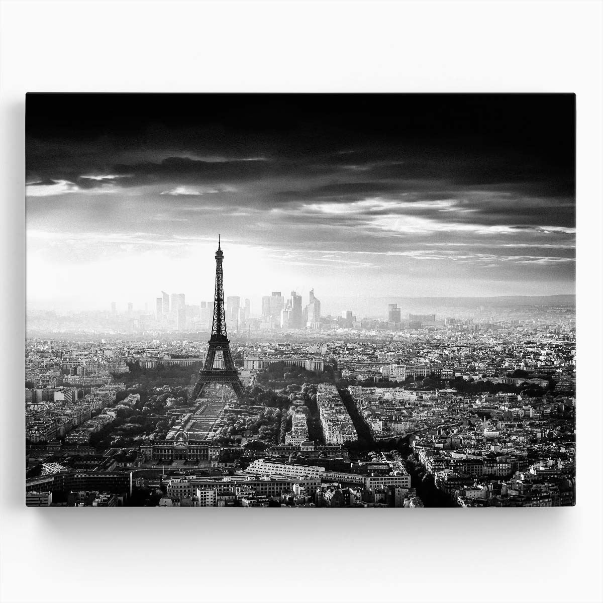 Paris Skyline Foggy Morning Black & White Photography Wall Art by Luxuriance Designs. Made in USA.