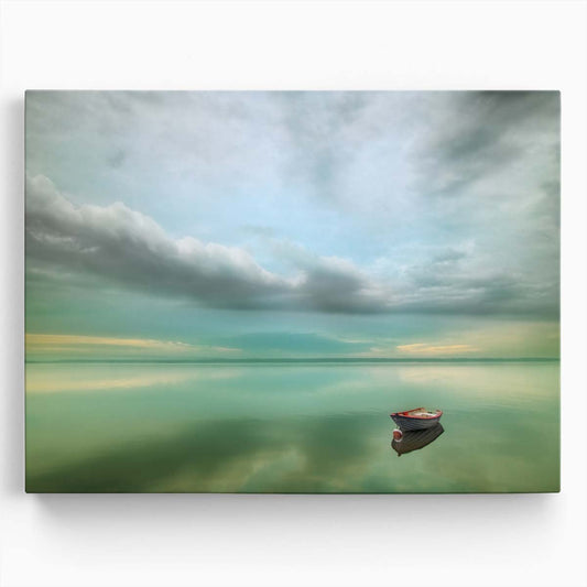 Serene Lake Solitude Peaceful Boat Landscape Wall Art by Luxuriance Designs. Made in USA.