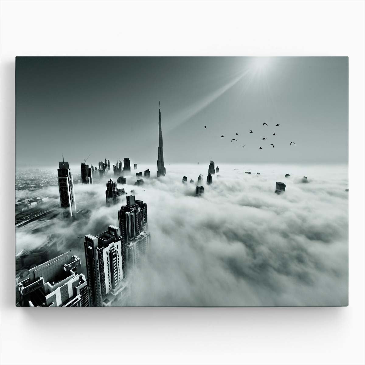 Dubai's Iconic Burj Khalifa Skyline Foggy View Wall Art by Luxuriance Designs. Made in USA.