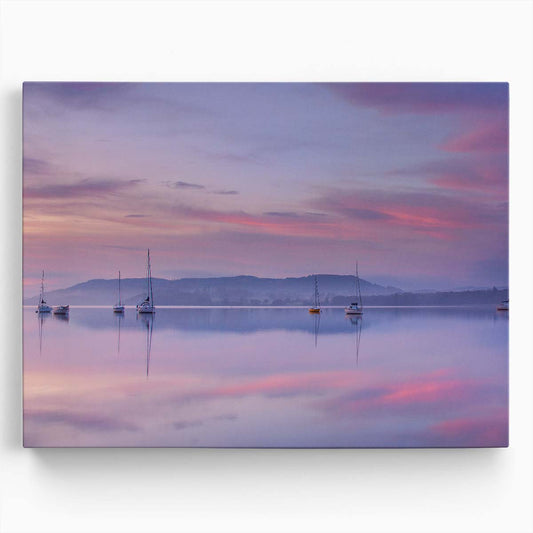 Serene Dawn Seascape Pastel Sailboats Wall Art by Luxuriance Designs. Made in USA.