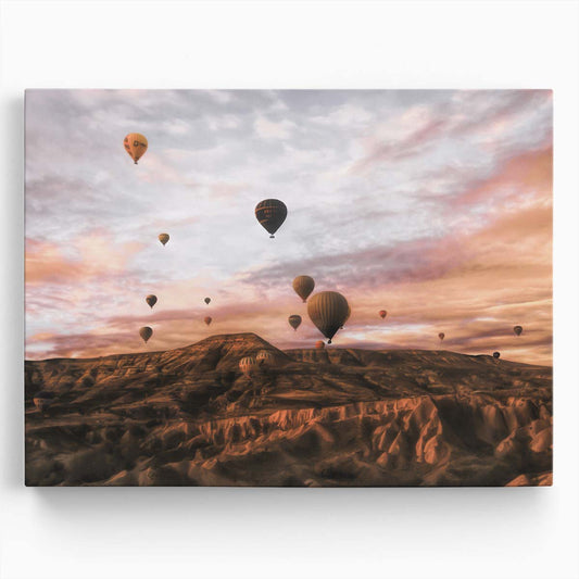 Twilight Hot Air Balloon Flight Over Cappadocia Landscape Wall Art by Luxuriance Designs. Made in USA.