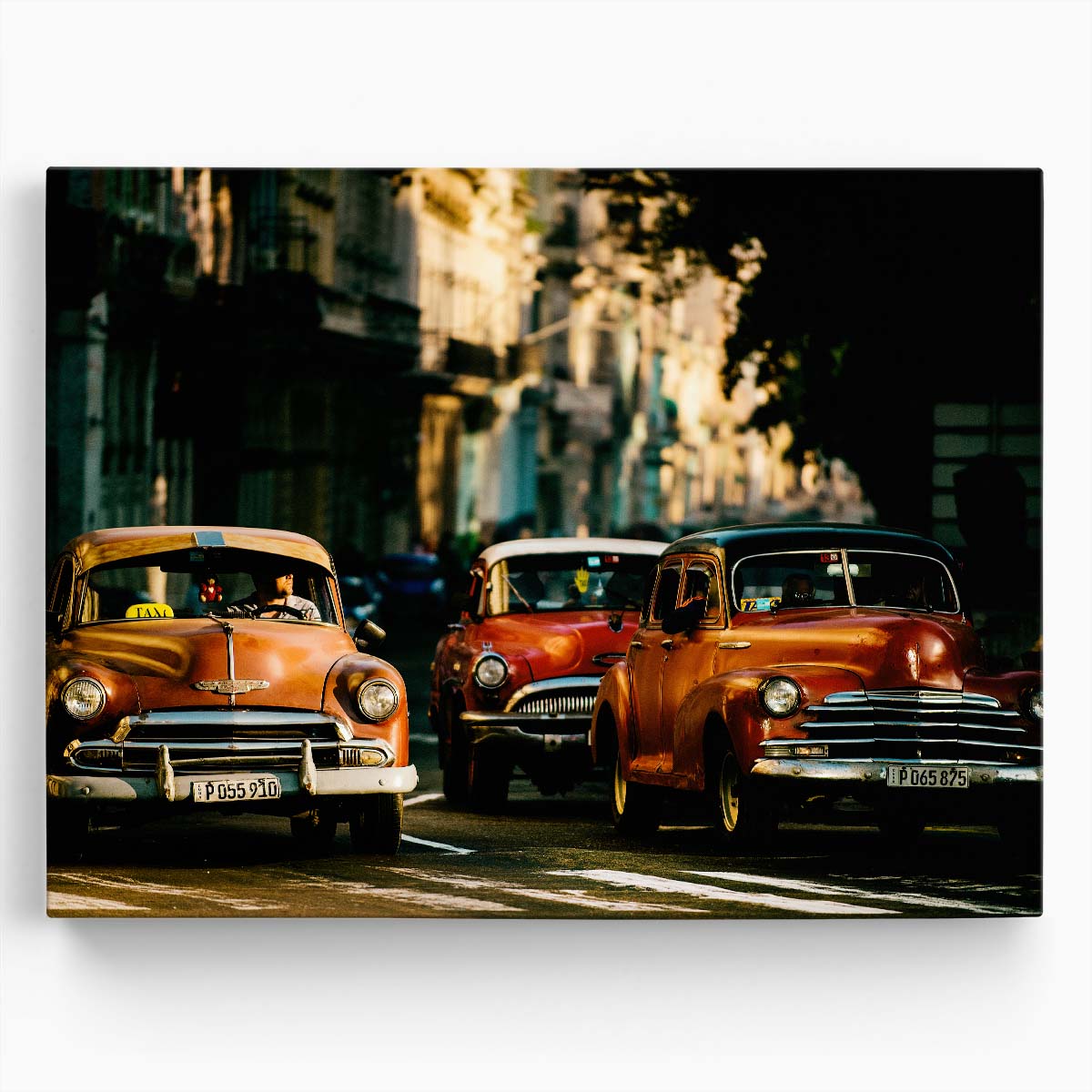 Vintage Classic Cars & Street Lamps in Havana Photography Wall Art by Luxuriance Designs. Made in USA.