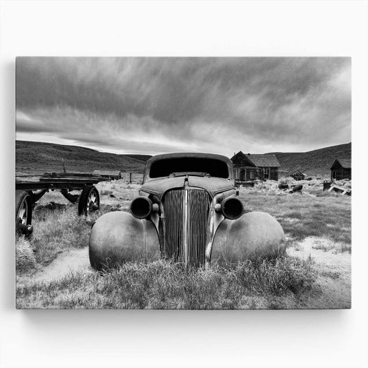 Vintage Abandoned Classic Car in Bodie, Monochrome Photography Wall Art by Luxuriance Designs. Made in USA.