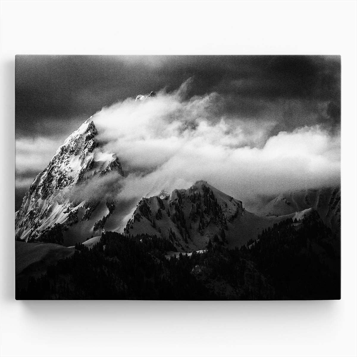 Monochrome Mountain Summit Cloudy Sky Landscape Photography Wall Art by Luxuriance Designs. Made in USA.