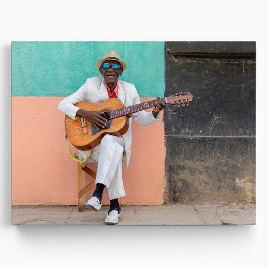 Colorful Cuban Guitarist Street Performance in Havana Wall Art by Luxuriance Designs. Made in USA.