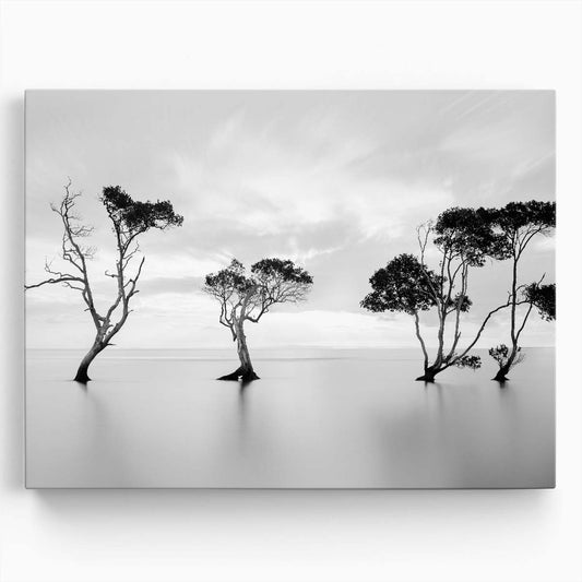 Serene Moreton Bay Trees Monochrome Seascape Wall Art by Luxuriance Designs. Made in USA.