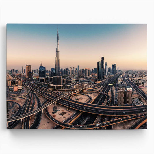 Dubai Urban Skyline & Iconic Landmarks Wall Art by Luxuriance Designs. Made in USA.