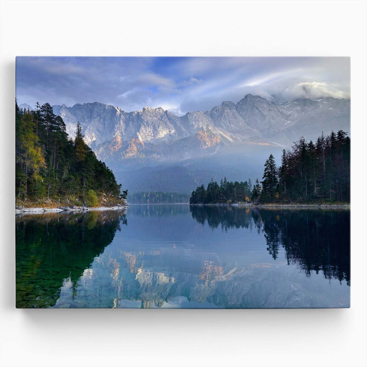 Zugspitze Eibsee Autumn Reflection Landscape Wall Art by Luxuriance Designs. Made in USA.