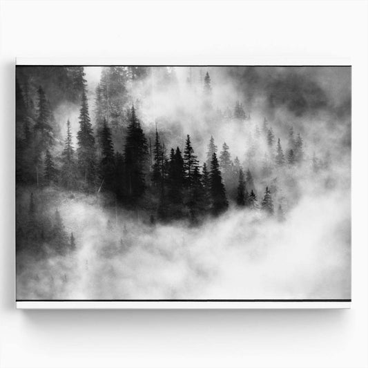 Mystic Foggy Forest Landscape Monochrome Wall Art by Luxuriance Designs. Made in USA.
