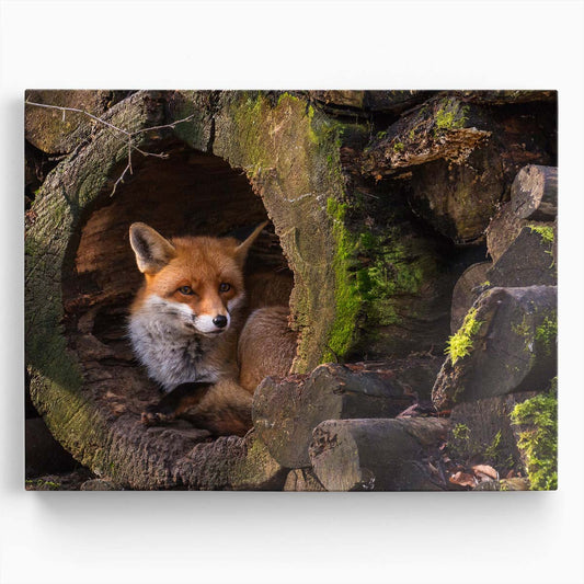 Cozy Autumn Fox Den in Hollow Log Wall Art by Luxuriance Designs. Made in USA.