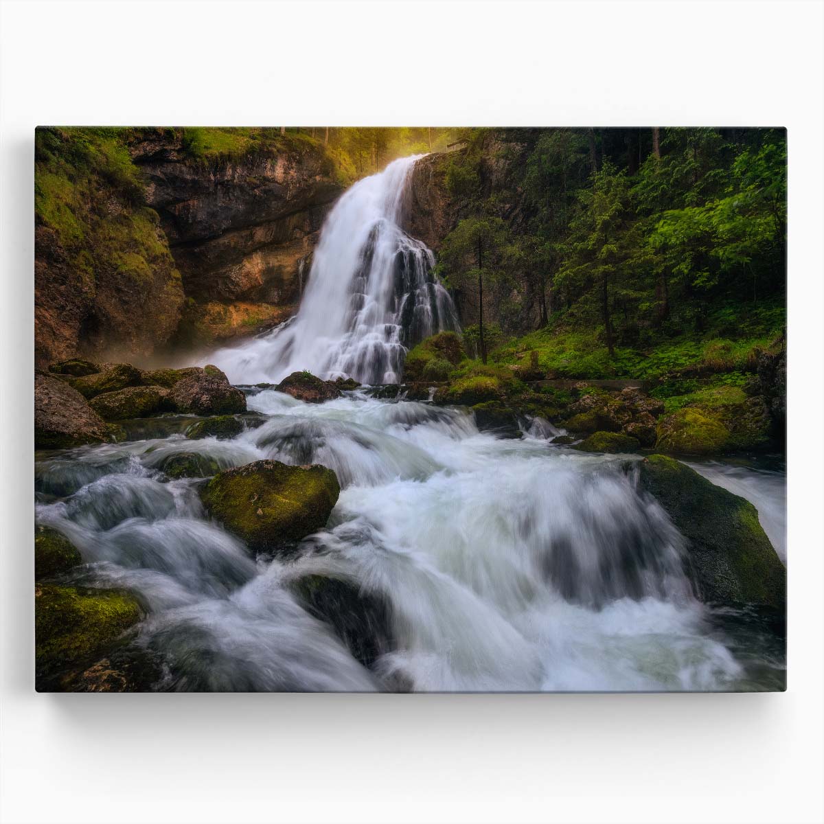 Majestic Golling Waterfall Forest Landscape Wall Art by Luxuriance Designs. Made in USA.