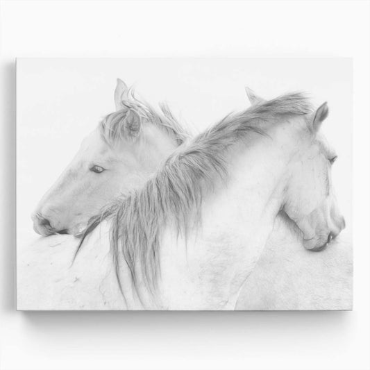 Romantic Horses Embrace Monochrome Equestrian Love Photography Wall Art by Luxuriance Designs. Made in USA.