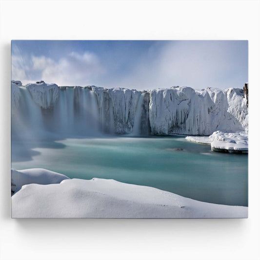 Icelandic Godafoss Frozen Waterfall Panoramic Wall Art by Luxuriance Designs. Made in USA.