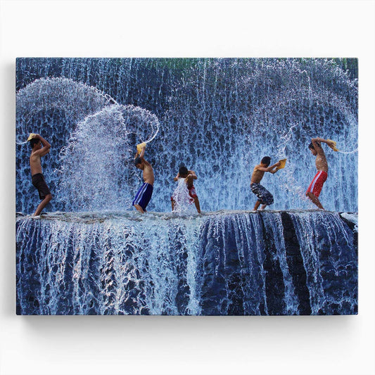 Indonesian Kids Joyful Water Play Action Wall Art by Luxuriance Designs. Made in USA.