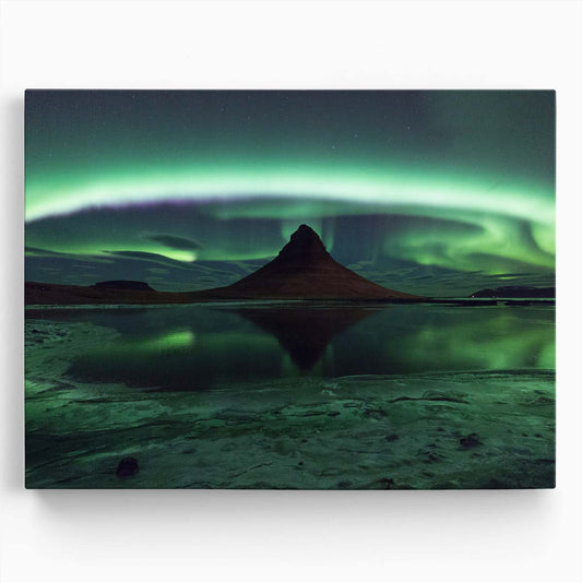 Iceland's Kirkjufell Aurora Iconic Winter Night Photography Wall Art by Luxuriance Designs. Made in USA.