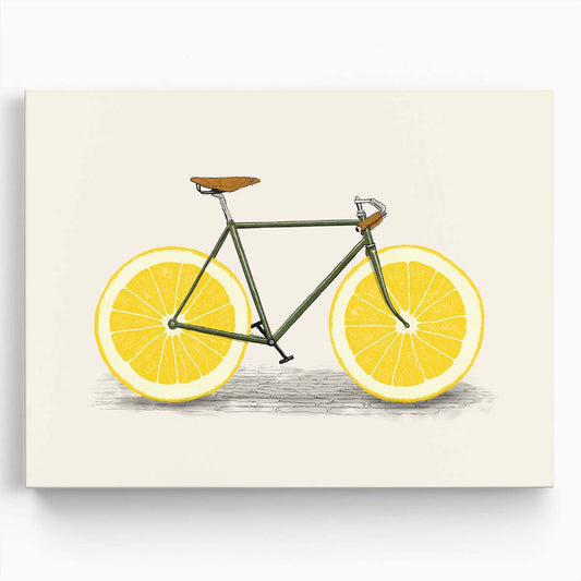 Colorful Lemon Bicycle Illustration Citrus Cycle Art Wall Art by Luxuriance Designs. Made in USA.