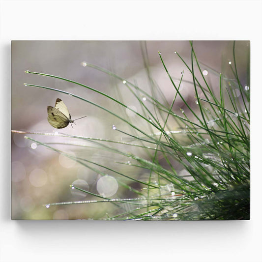Macro Butterfly Landing Pastel Droplets Wall Art by Luxuriance Designs. Made in USA.