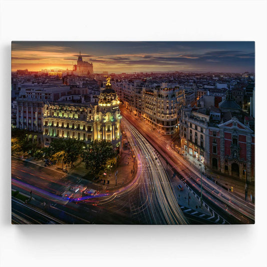 Madrid Skyline Sunset Iconic Cityscape Wall Art by Luxuriance Designs. Made in USA.