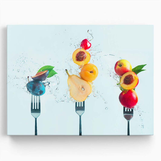 Fresh Summer Fruit Splash Vibrant Kitchen Art Photography Wall Art by Luxuriance Designs. Made in USA.