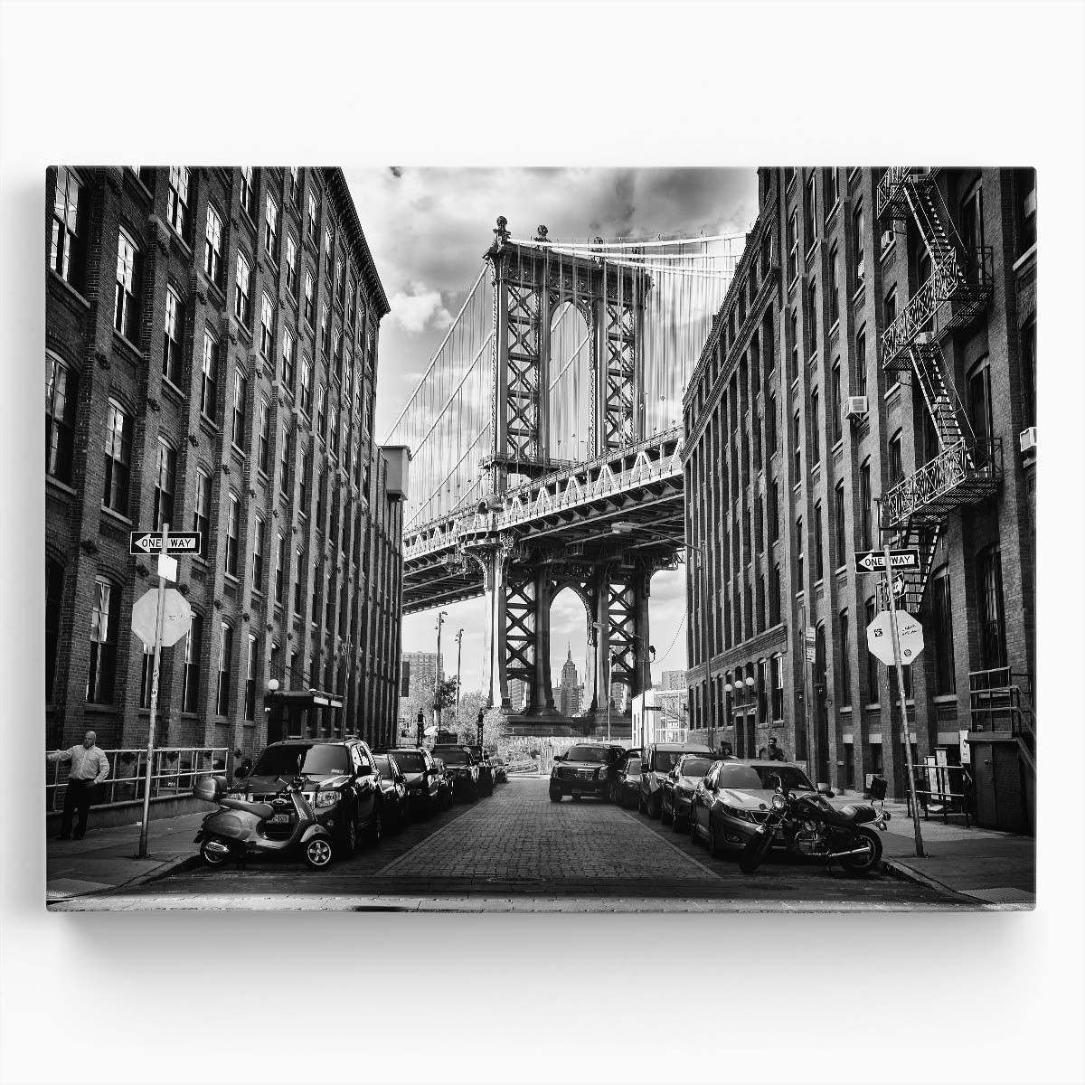 Iconic NYC Manhattan Bridge Monochrome Photography Wall Art by Luxuriance Designs. Made in USA.