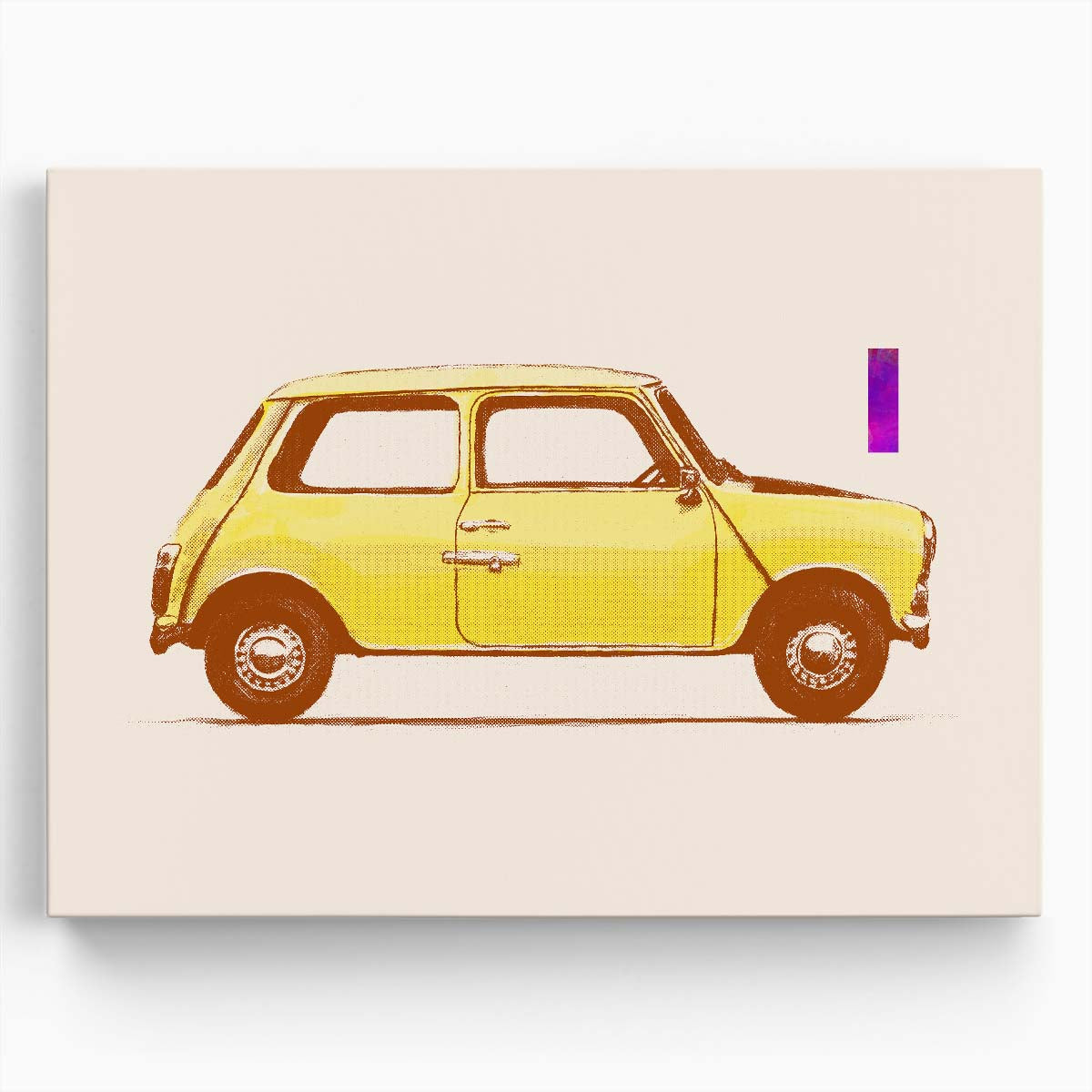 Vintage Classic Mini Mr. Bean's Yellow Car Wall Art by Luxuriance Designs. Made in USA.