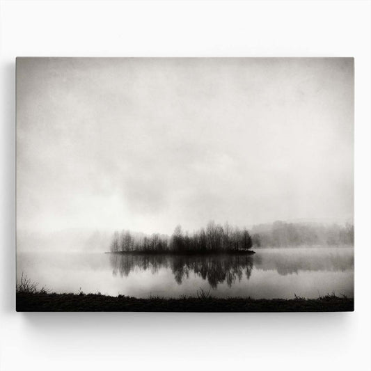 Serene Bavarian Lake Dawn Monochrome Landscape Wall Art by Luxuriance Designs. Made in USA.