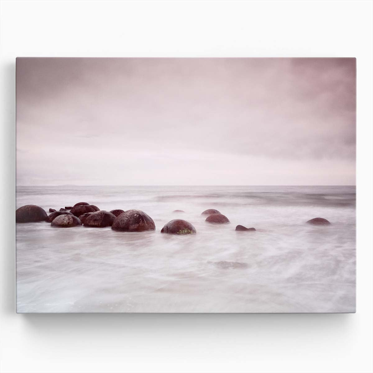 Moeraki Boulders Seascape Serene Long Exposure Photography Wall Art by Luxuriance Designs. Made in USA.