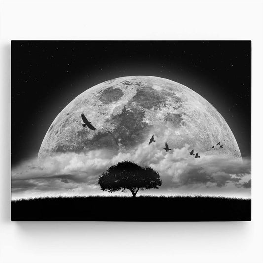 Surreal Moonlit Sky & Birds Montage Wall Art by Luxuriance Designs. Made in USA.