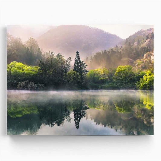 Misty Spring Morning Serene Korean Landscape Photography Wall Art by Luxuriance Designs. Made in USA.