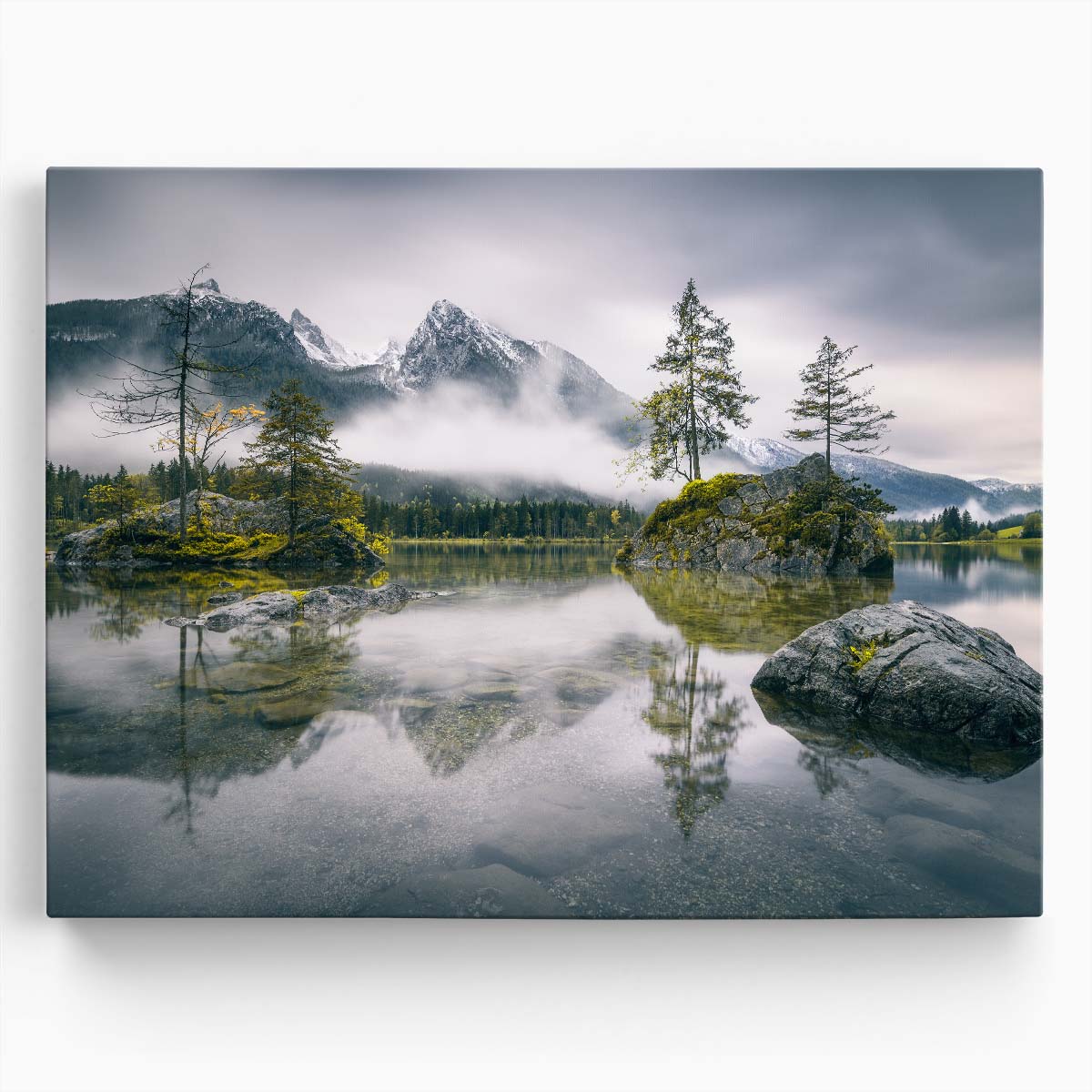 Hintersee Lake Bavarian Alps Misty Morning Photography Wall Art by Luxuriance Designs. Made in USA.