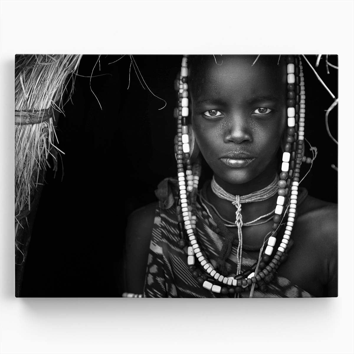 Mursi Girl Portrait in Monochrome Beads Wall Art by Luxuriance Designs. Made in USA.