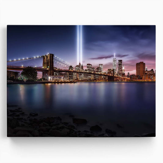 Iconic Brooklyn Bridge NYC Night Cityscape Wall Art by Luxuriance Designs. Made in USA.