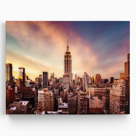 Empire State Sunset Skyline NYC Wall Art by Luxuriance Designs. Made in USA.