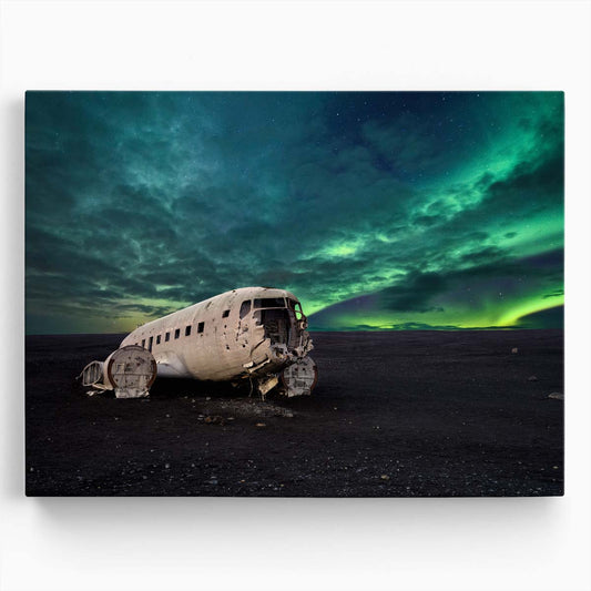Aurora Borealis & Abandoned DC-3 Wreck in Iceland Wall Art by Luxuriance Designs. Made in USA.