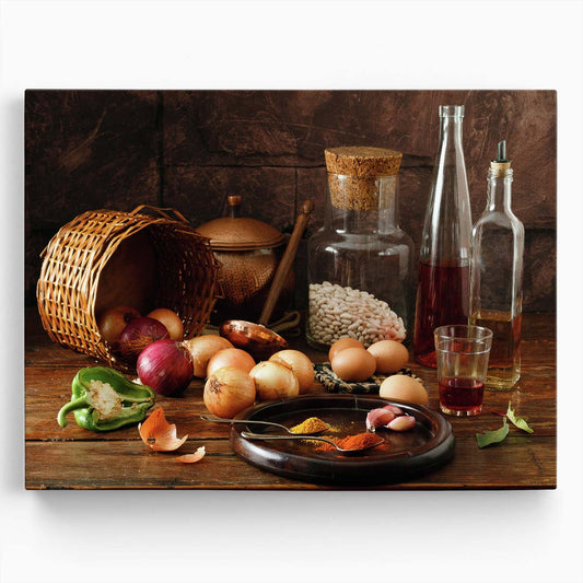 Rustic Kitchen Still Life Photography Culinary Ingredients Art Wall Art by Luxuriance Designs. Made in USA.
