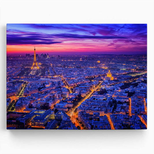 Paris Skyline at Twilight Eiffel Tower Wall Art by Luxuriance Designs. Made in USA.
