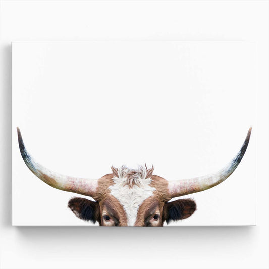 Longhorn Cow Portrait Bright Farm Animal Photography Wall Art by Luxuriance Designs. Made in USA.