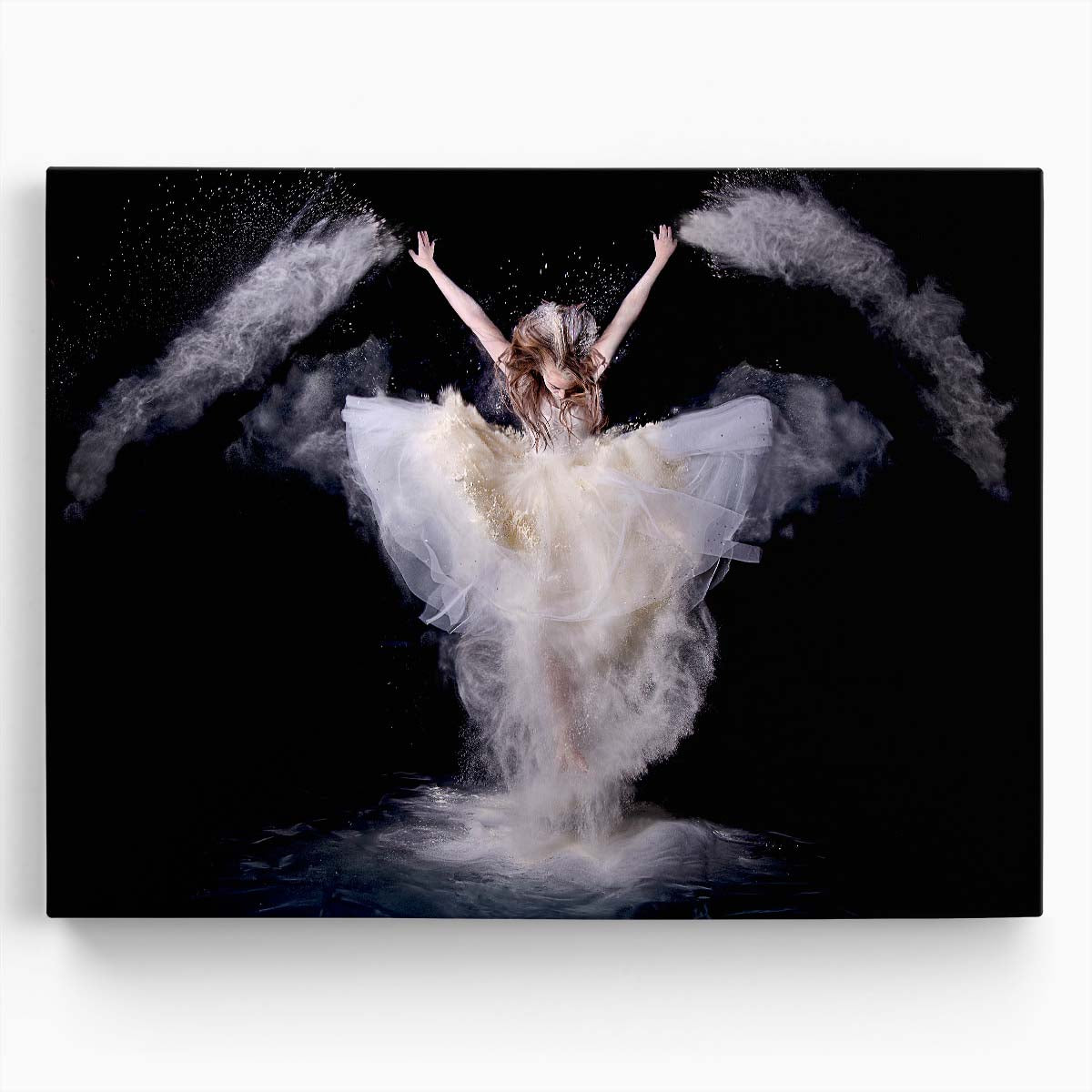 Dramatic Angelic Leap in Powder Wall Art by Luxuriance Designs. Made in USA.