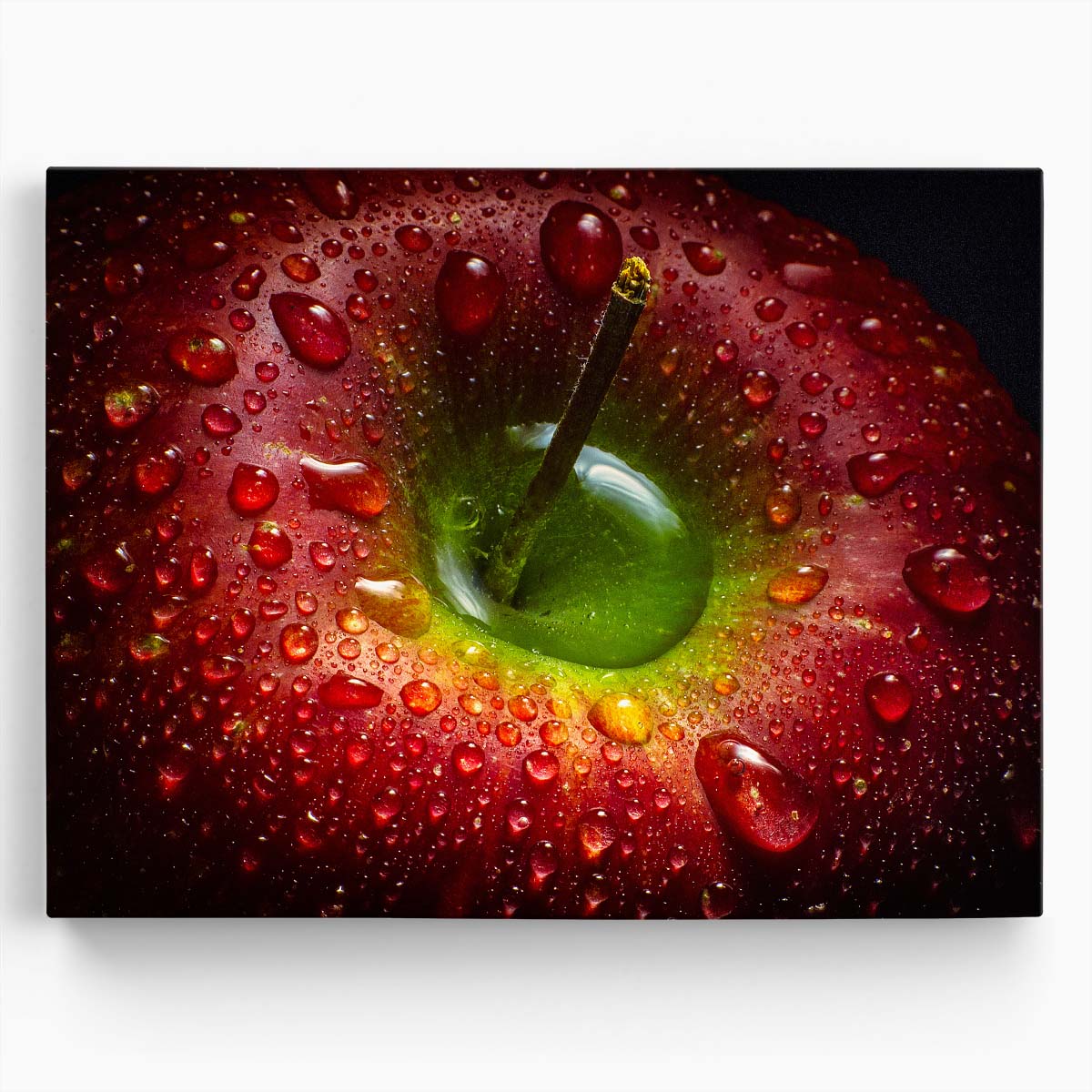 Colorful Macro Red Apple Droplets Abstract Wall Art by Luxuriance Designs. Made in USA.